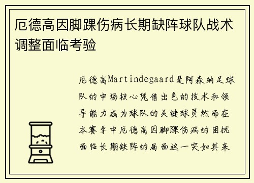 厄德高因脚踝伤病长期缺阵球队战术调整面临考验