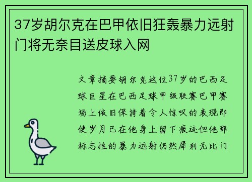 37岁胡尔克在巴甲依旧狂轰暴力远射门将无奈目送皮球入网 37岁胡尔克在巴甲依旧狂轰暴力远射门将无奈目送皮球入网